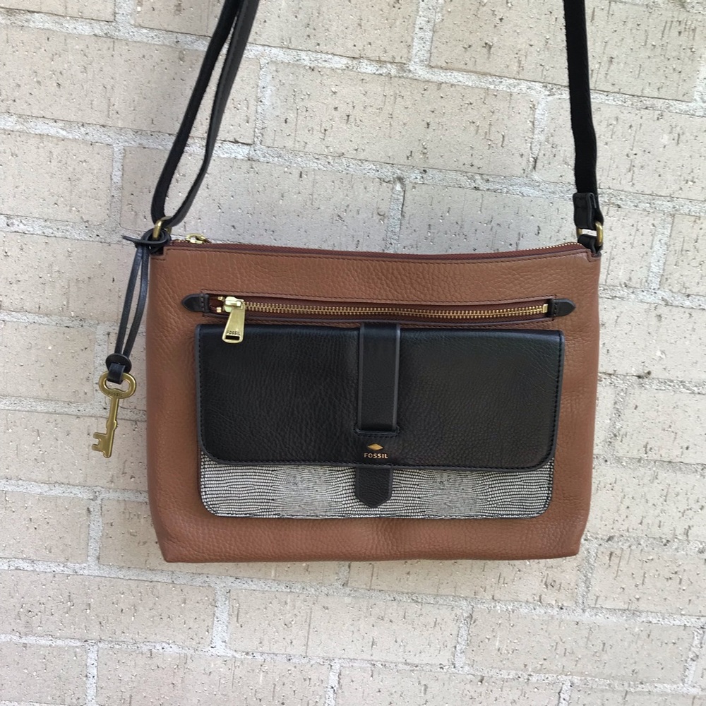 Fossil brown colorblock leather shoulder satchel - Picture 4 of 8